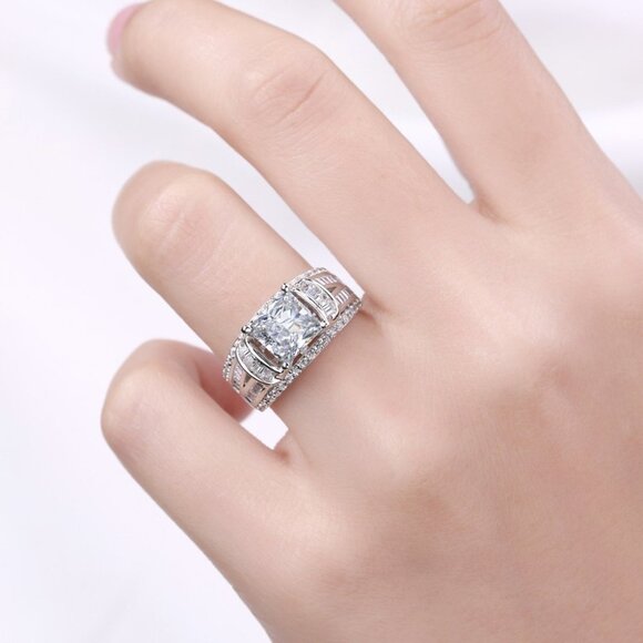 ▶Gorgeous Square CZ Princess Cut Trendy Engagement/Wedding Ring, K989 - Picture 5 of 6